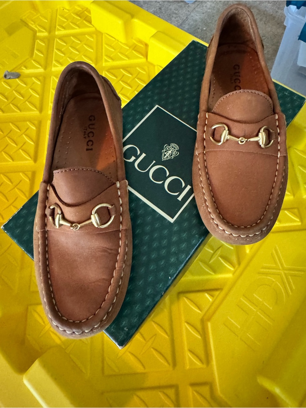 Gucci Tan Leather Horsebit Loafers